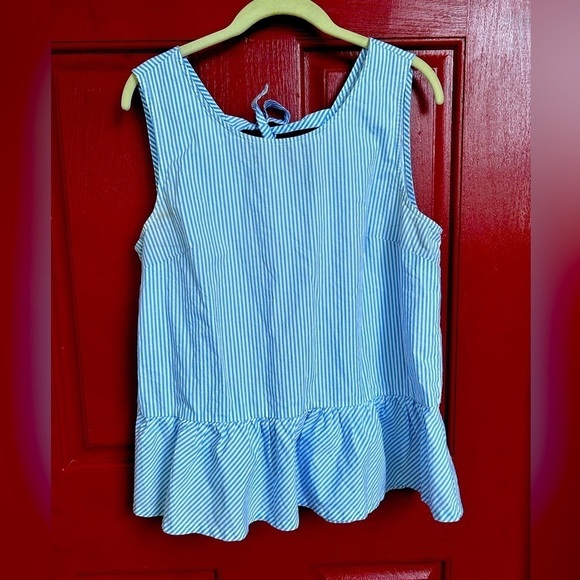 J. CREW Women 100% Cotton Peplum Tank Top w/ Tie Blue White Striped M bl… - Picture 1 of 8